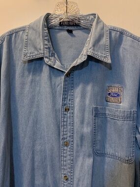 Vintage Time Out “BUILT FORD TOUGH” Men’s Denim Button Down Shirt XL Hong Kong